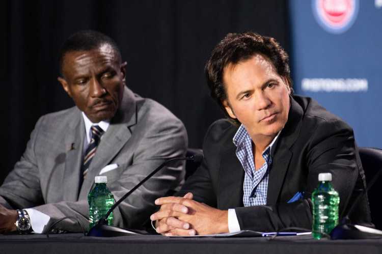 Tom Gores and Dwane Casey at a press conference