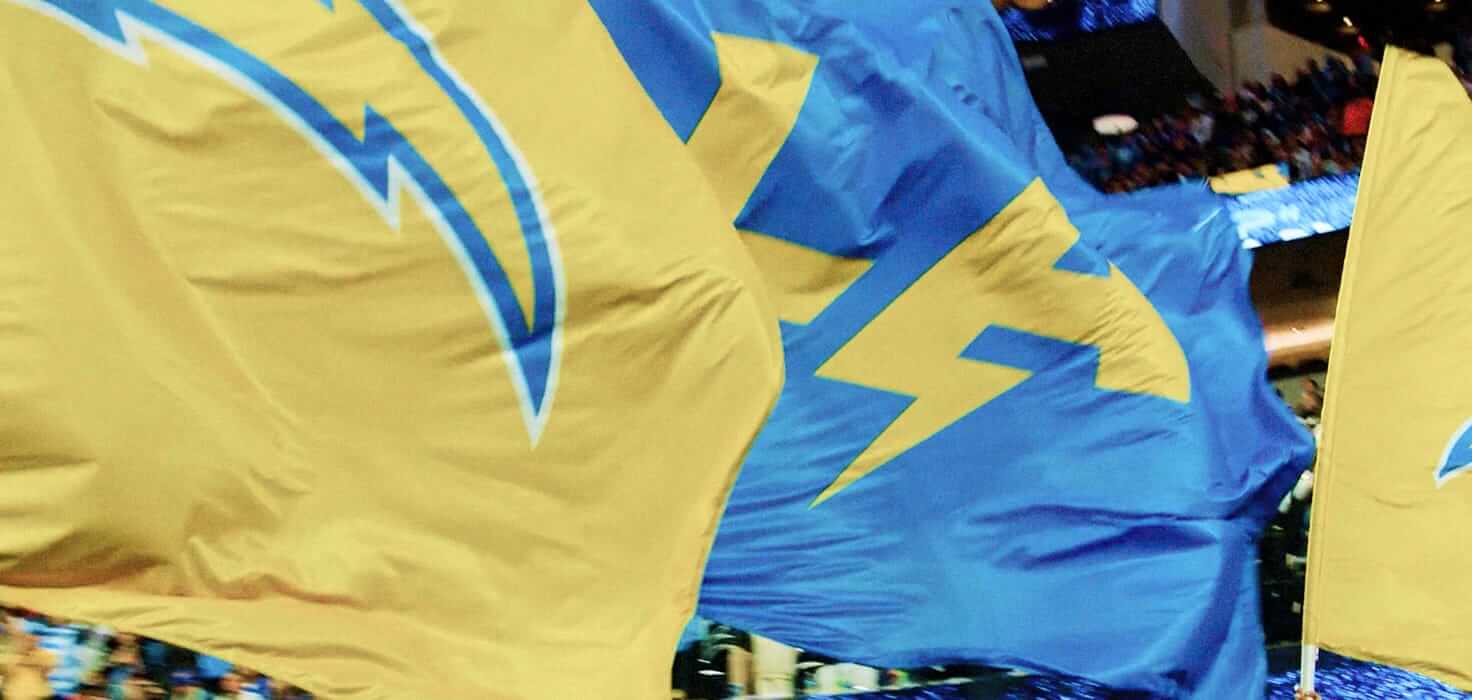 L.A. Chargers flags wave in the stadium