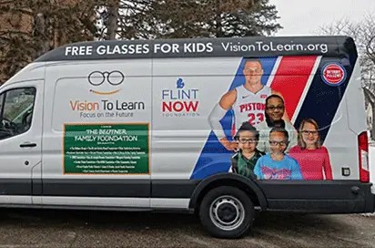 A Flint Now van that brings free glasses to kids